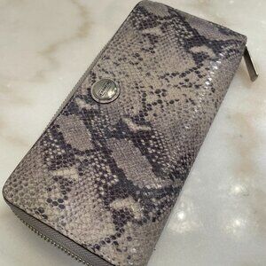 Coach Gray Snakeskin Leather Accordion Style Zip Around Wallet